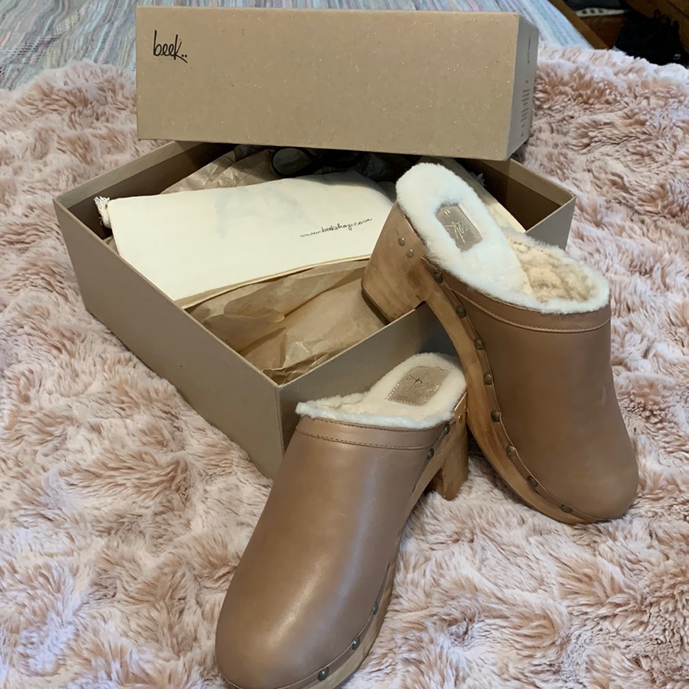 Beek shearling lined wood clogs